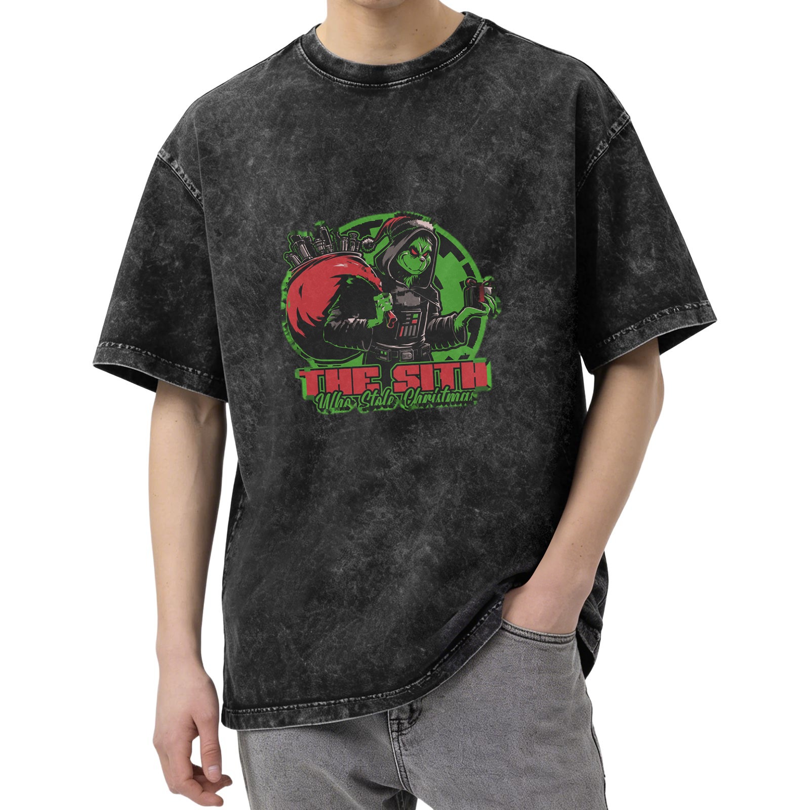 The Sith Who Stole Christmas Graphic Acid Wash T-Shirt