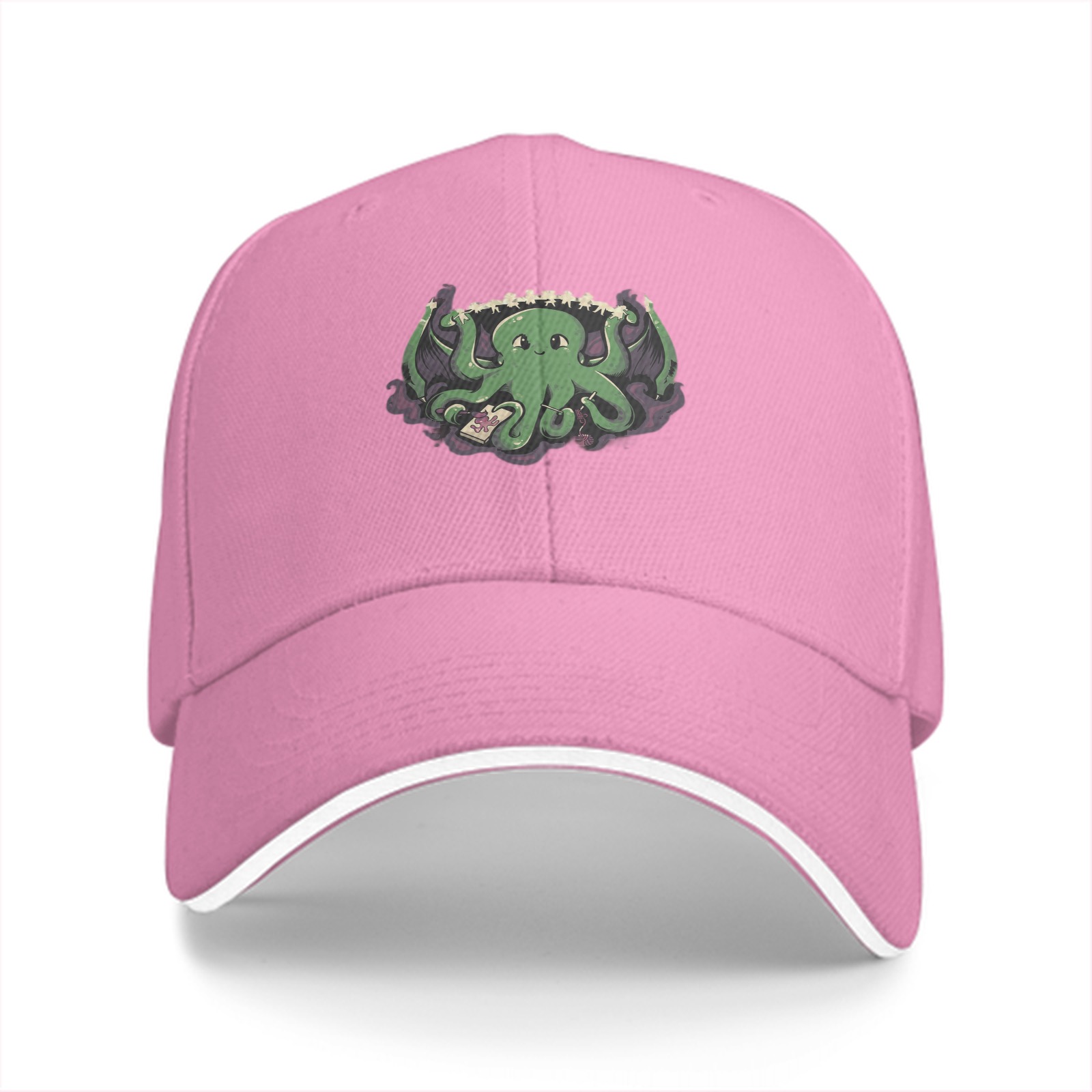 Black baseball cap with cute green octopus graphic design