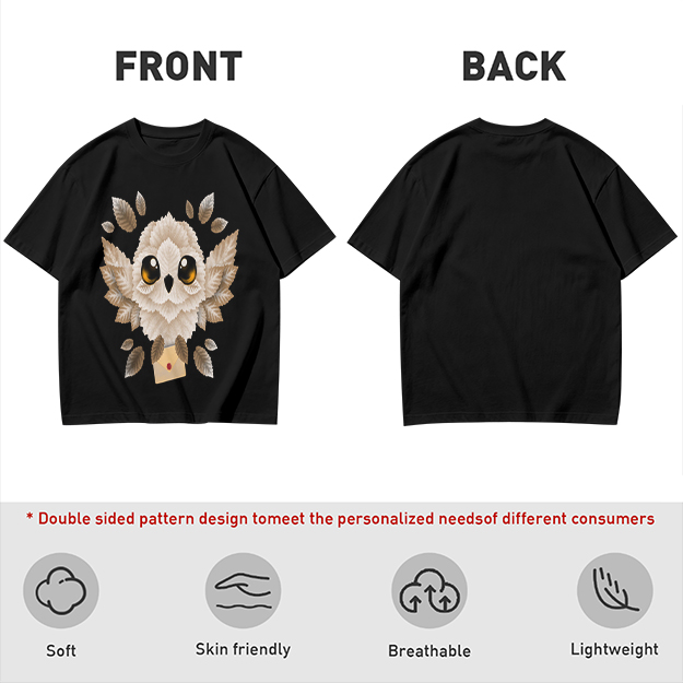 Owl with Envelope Graphic Olive Green T-Shirt