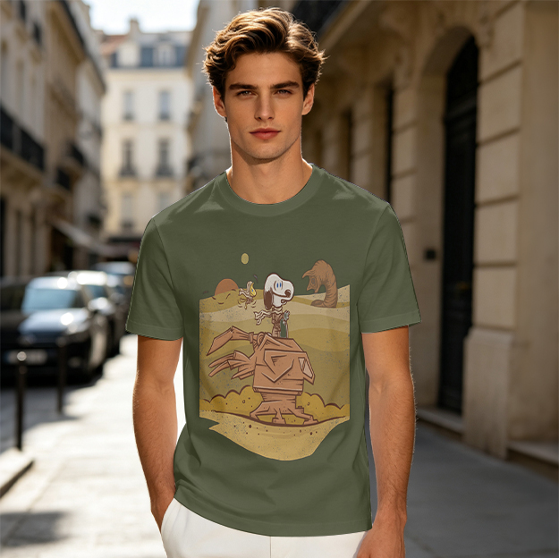 Olive T-Shirt With Desert Alien Dog Graphic Print