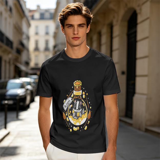 Olive T-Shirt With Cute Badger In Potion Bottle Graphic