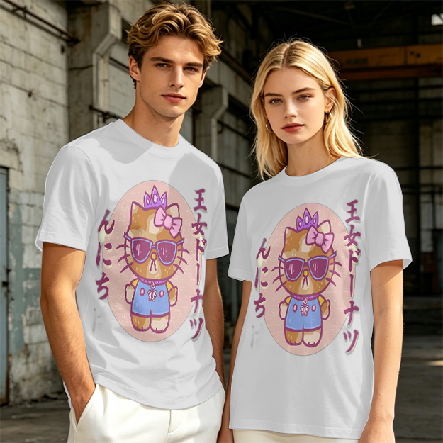 Olive T-Shirt with Cool Princess Cat Graphic Print