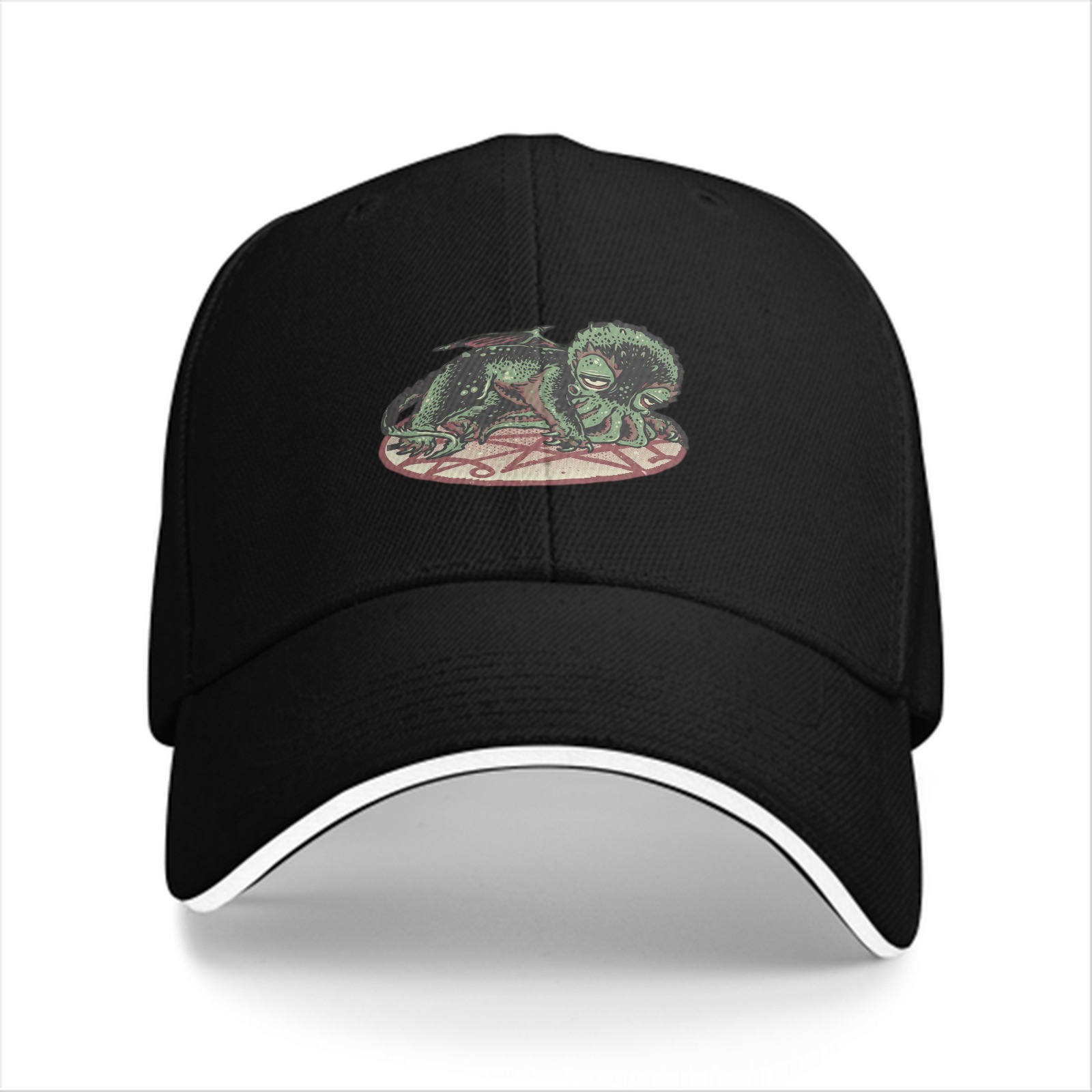 Black baseball cap with sleeping Cthulhu on occult symbol