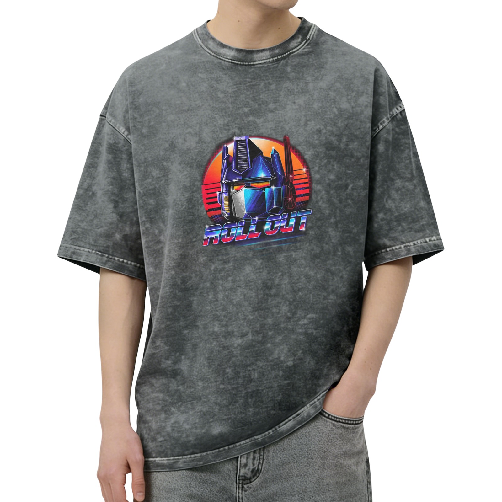 Retro 80s Transformers Optimus Prime 'Roll Out' Graphic Acid Wash T-Shirt
