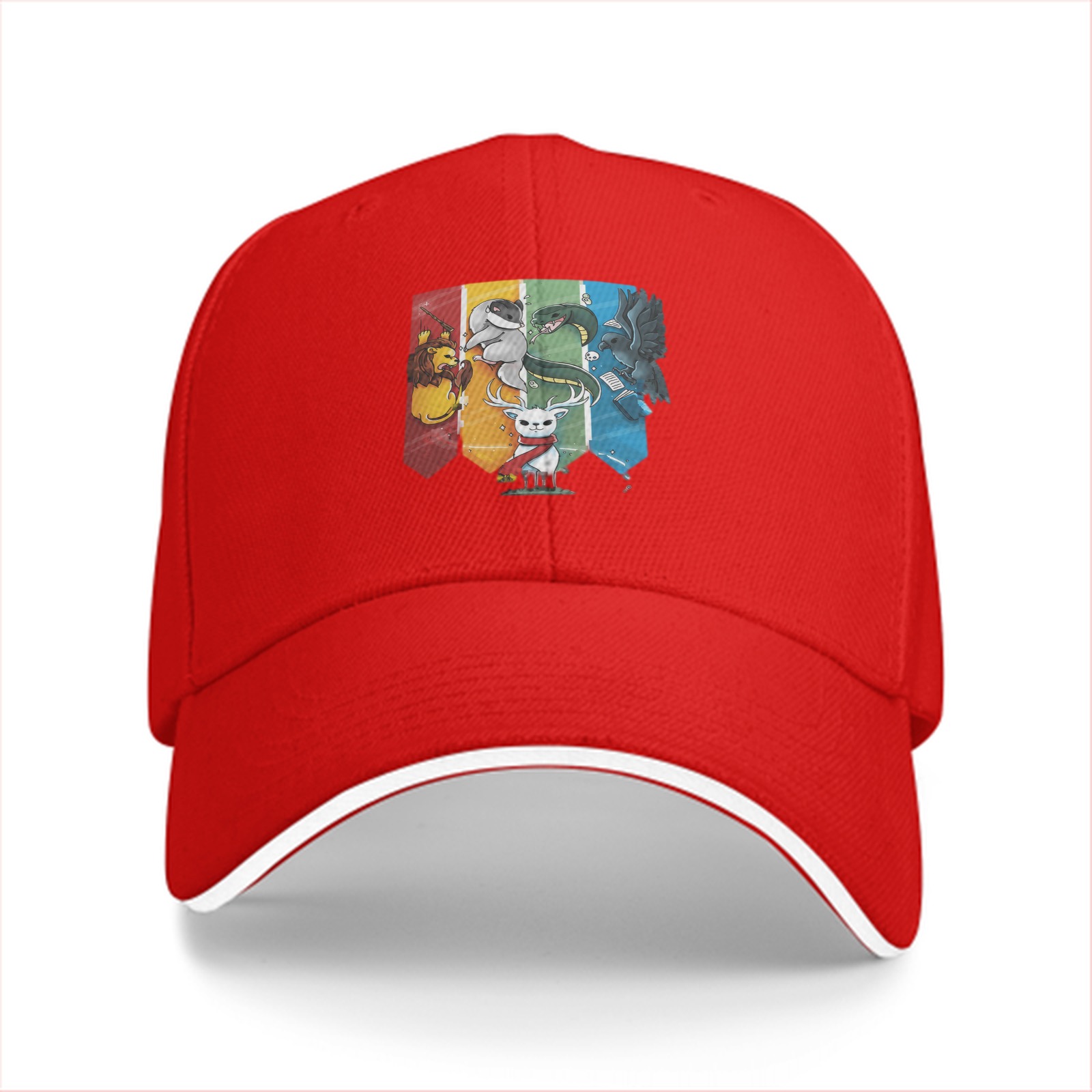 Black baseball cap with Harry Potter house mascots graphic