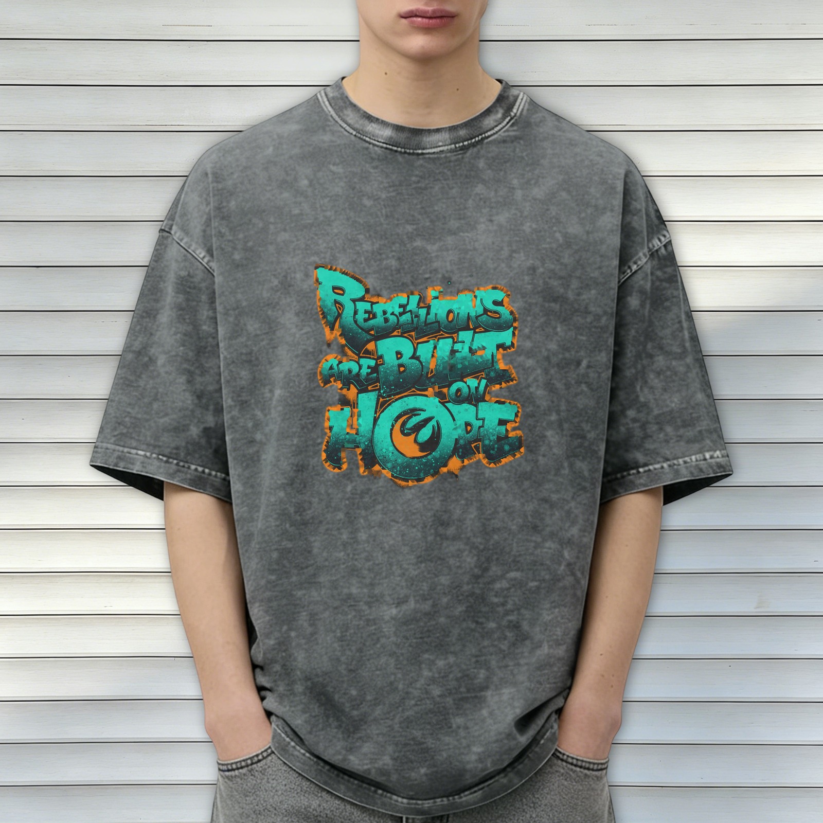 oversized acid wash t-shirt with rebellions are built on hope graphic