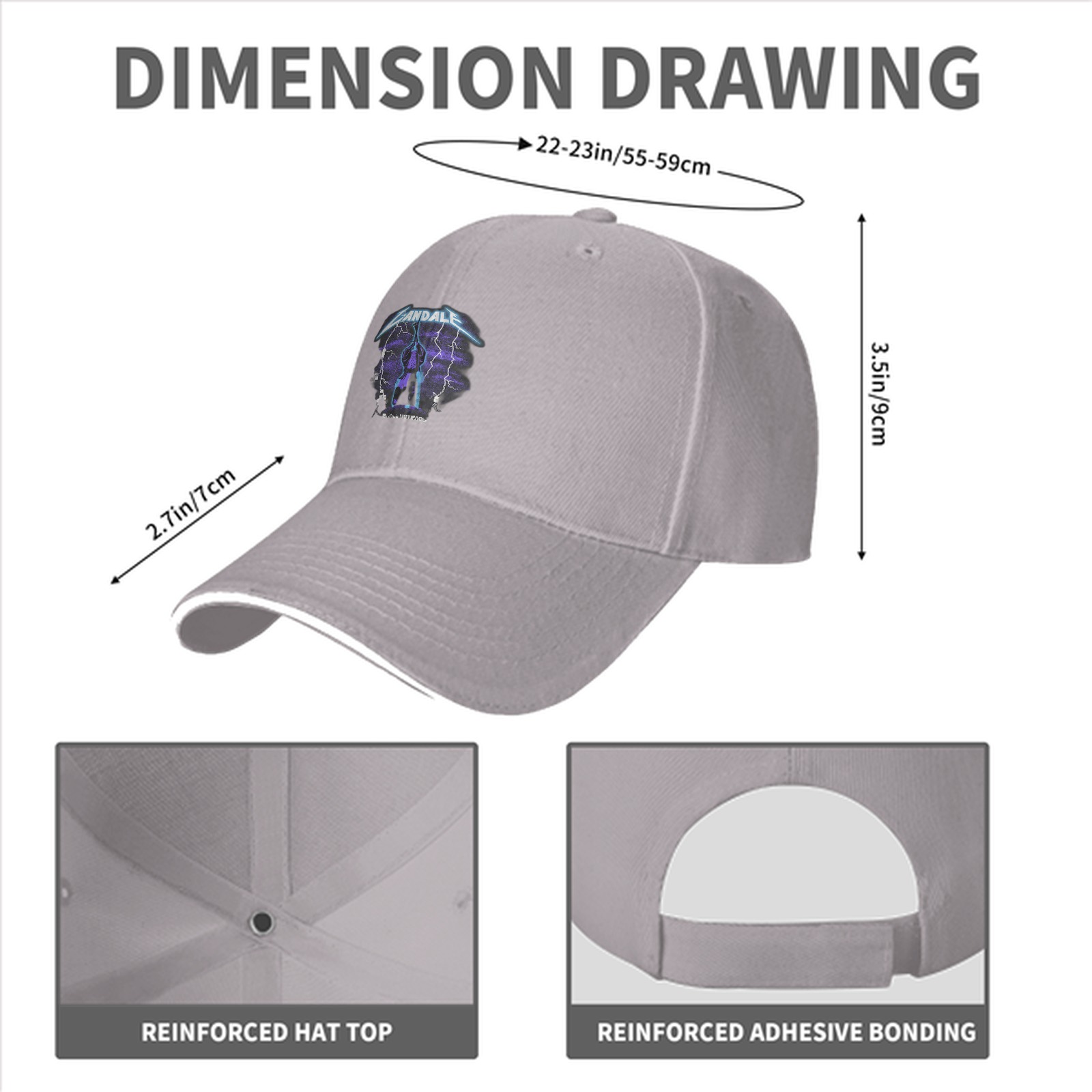 Black baseball cap with lightning graphic and text print