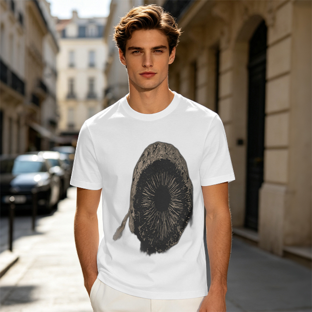 Olive Green T-Shirt With Mushroom Spore Print Graphic
