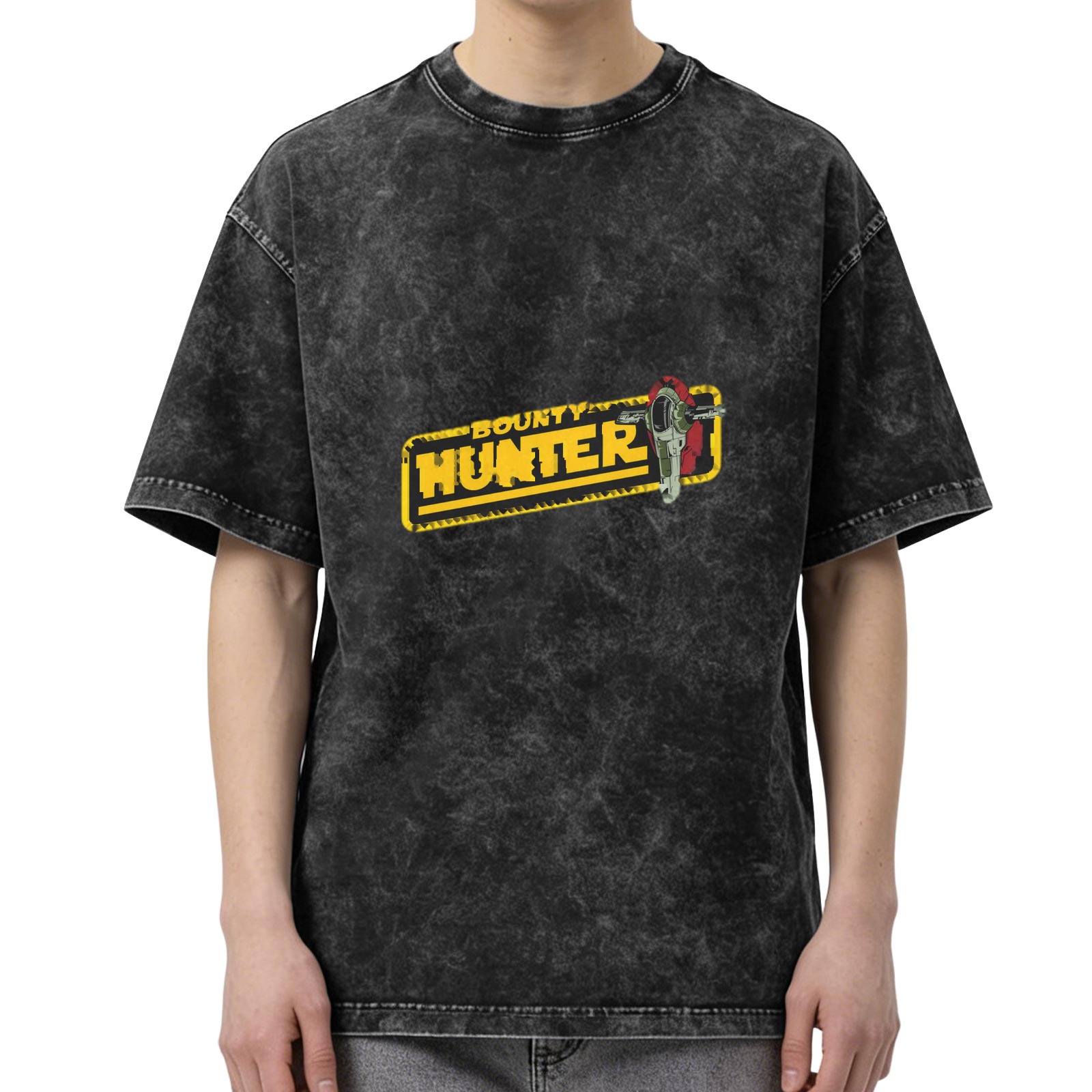 Star Wars Bounty Hunter Graphic Acid Wash Black T-Shirt