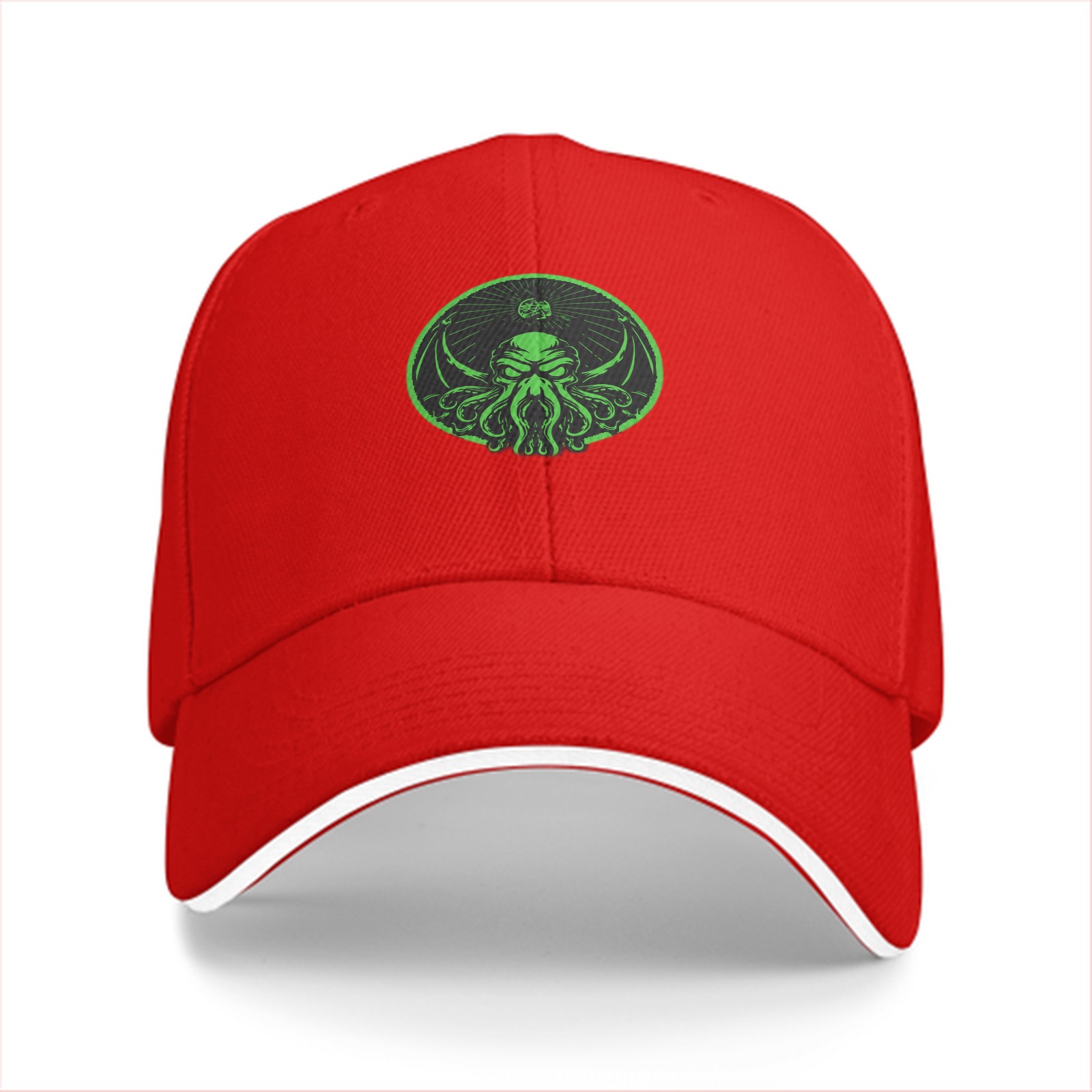 Black Baseball Cap With Green Cthulhu Emblem Design