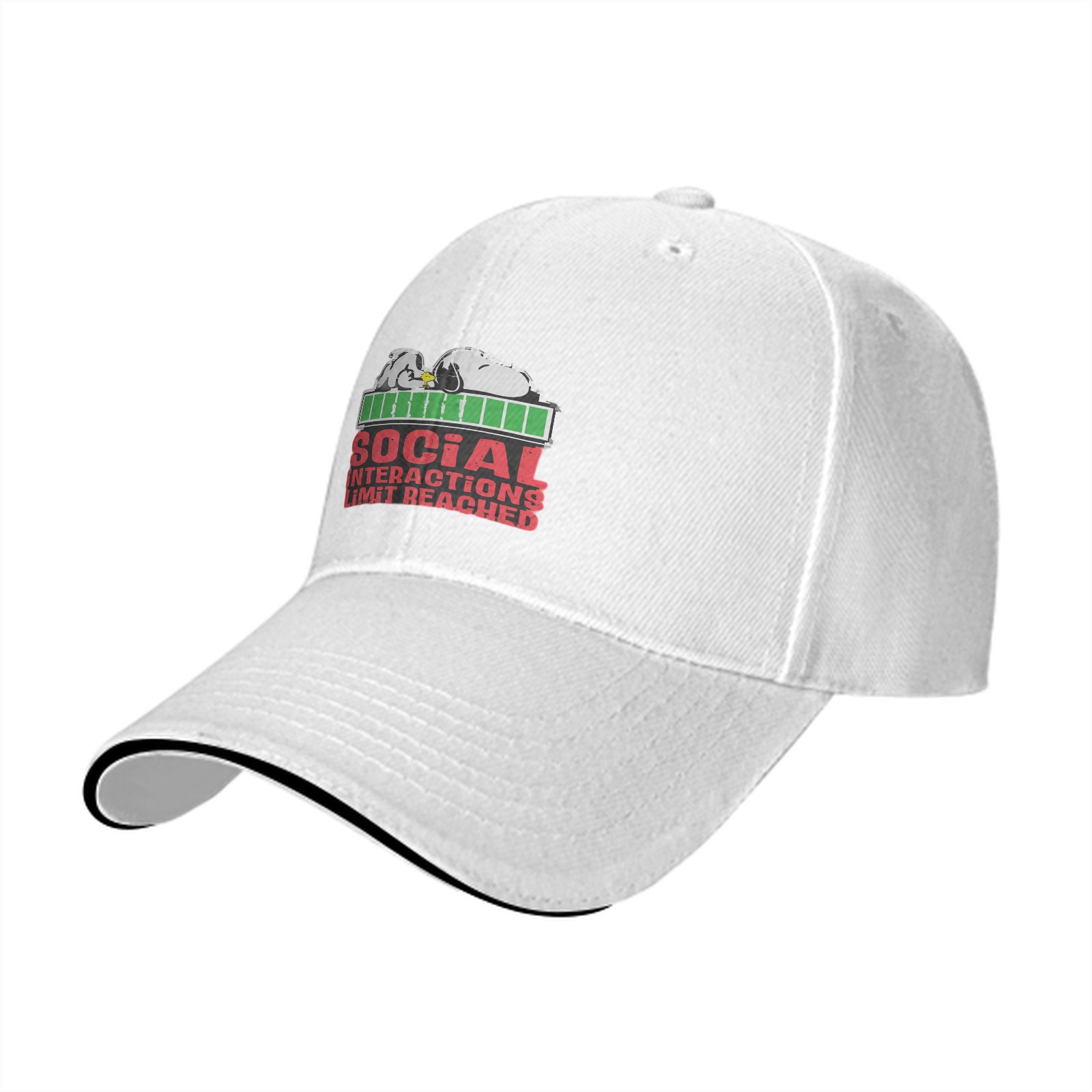 Black baseball cap with social interactions limit reached graphic