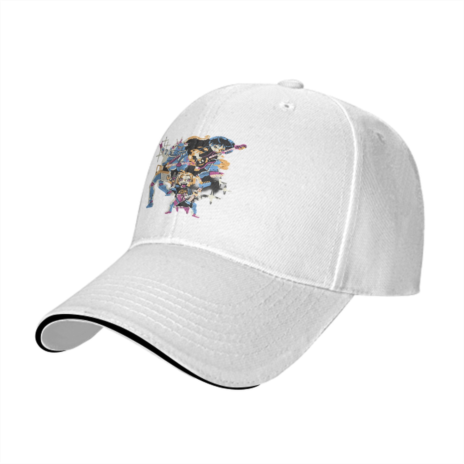 Black Baseball Cap With Anime Character Band Graphic