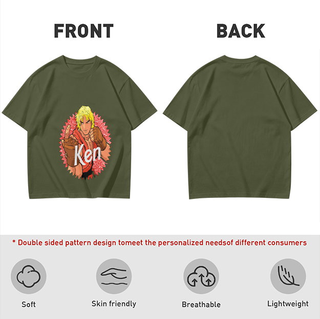 Olive T-shirt with Street Fighter Ken Graphic Print