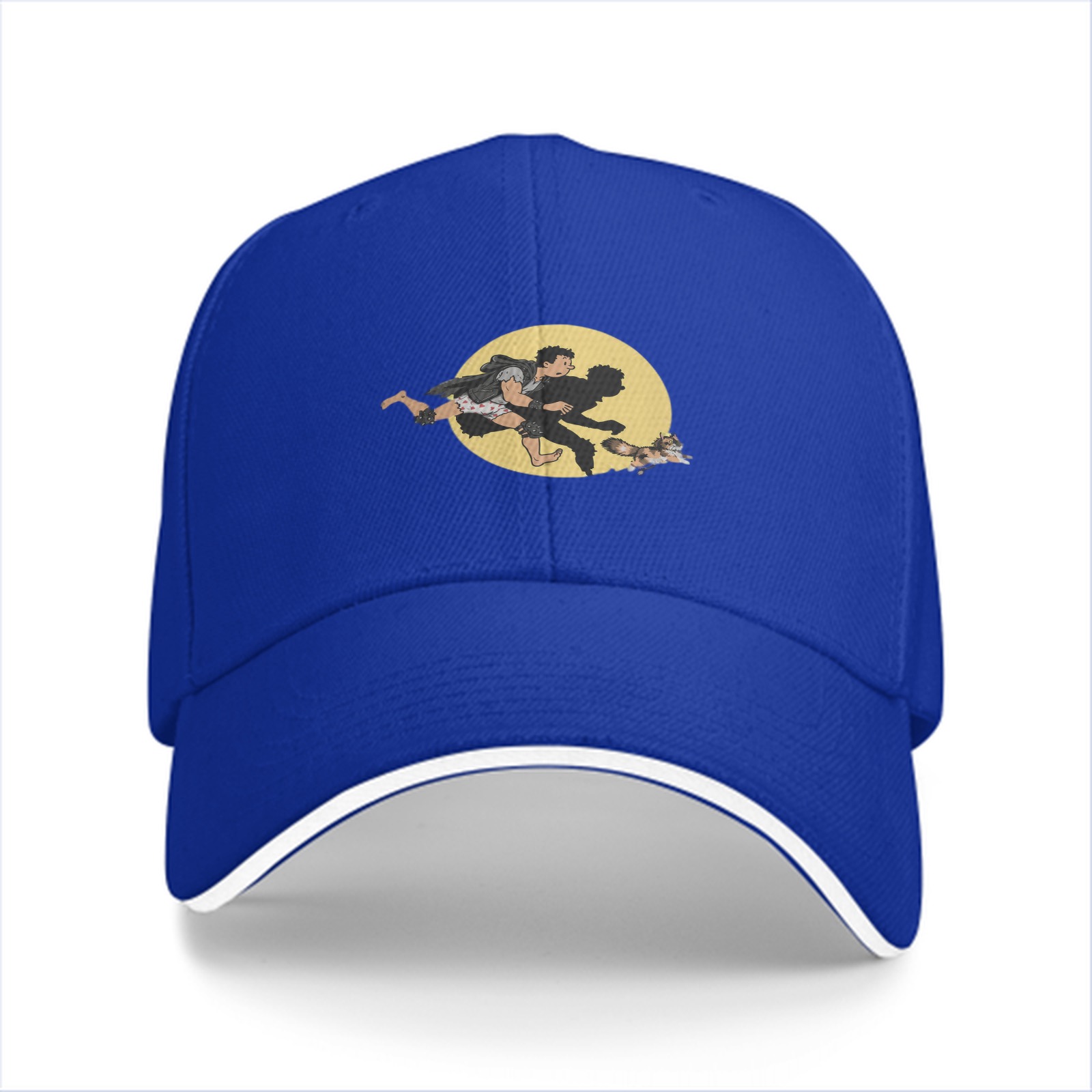 Black Baseball Cap With Running Figure And Raccoon Graphic