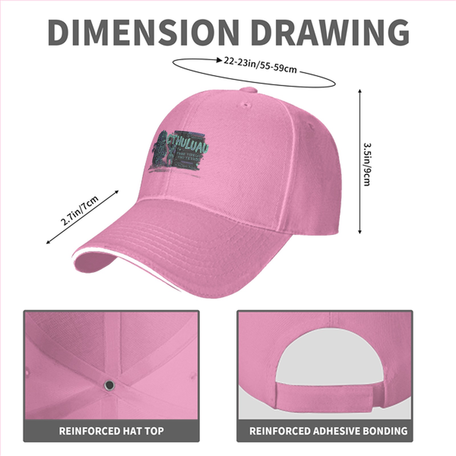 Black baseball cap with Cthuluau tiki monster graphic print