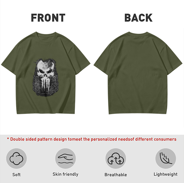 Olive Green T-Shirt With Tactical Skull Graphic Print