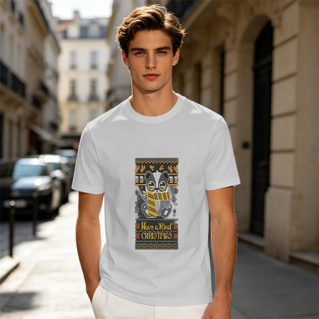 Olive green t-shirt with Hufflepuff badger Christmas print