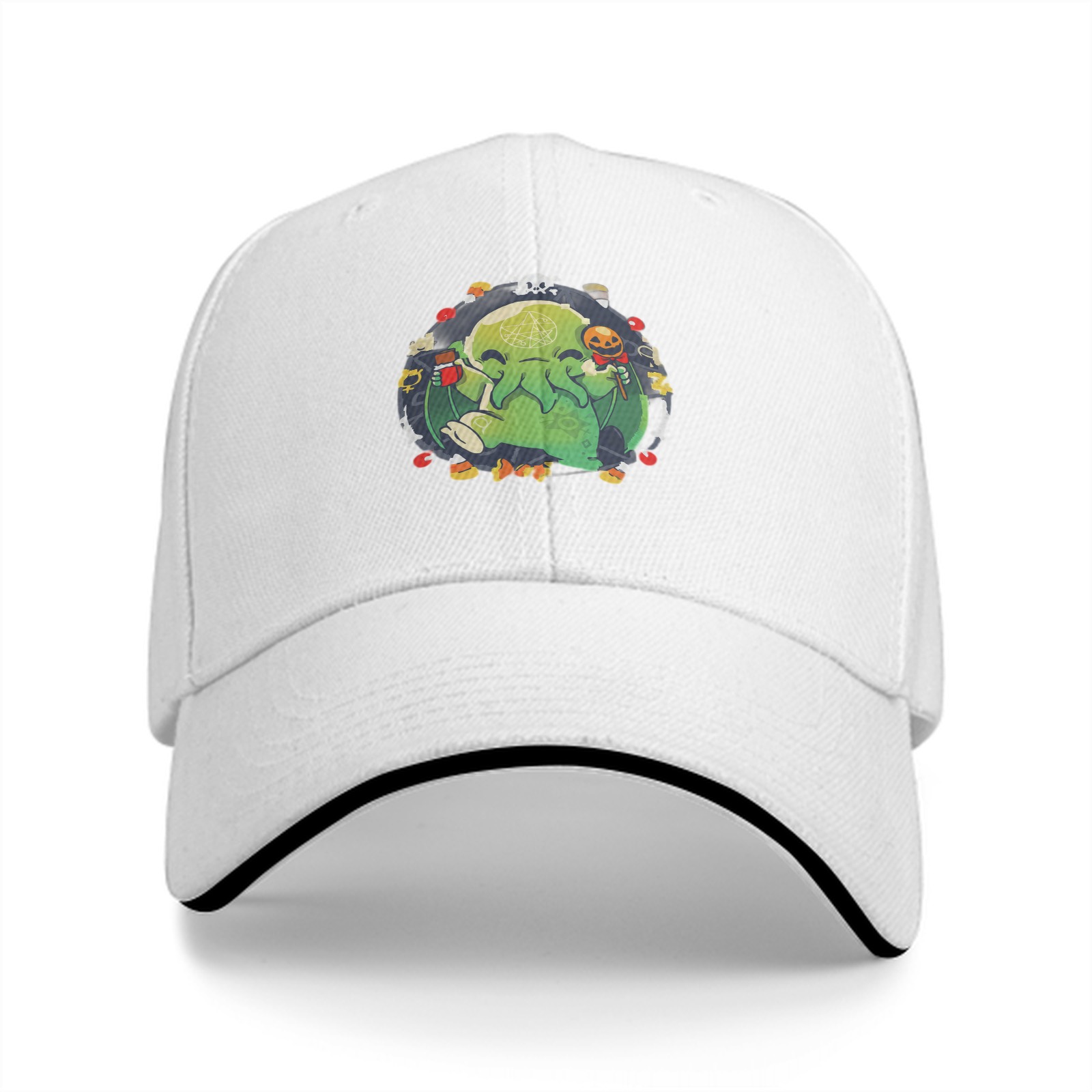 Black Baseball Cap With Cute Halloween Cthulhu Graphic Print