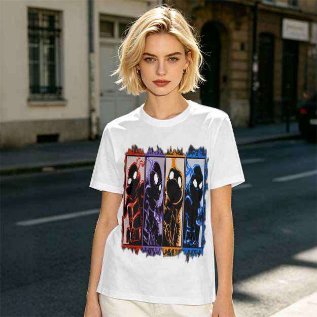 Olive T-Shirt With Four Superhero Silhouette Panels
