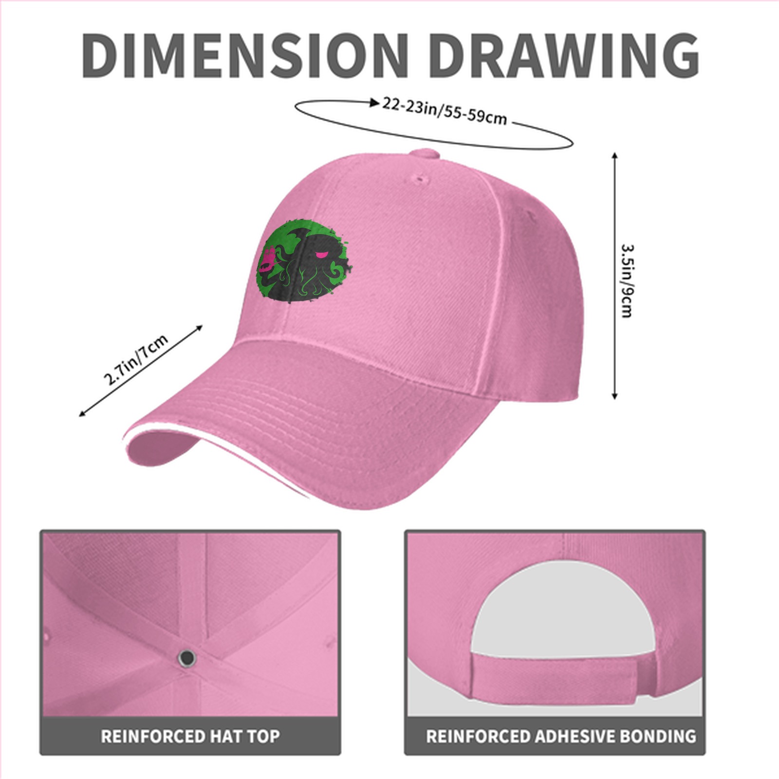 Black Baseball Cap With Cthulhu Attacking Ship Graphic