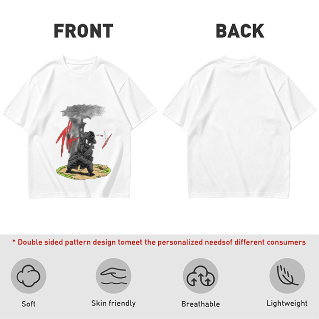 Olive T-shirt with Dark Umbrella-Wielding Character Graphic
