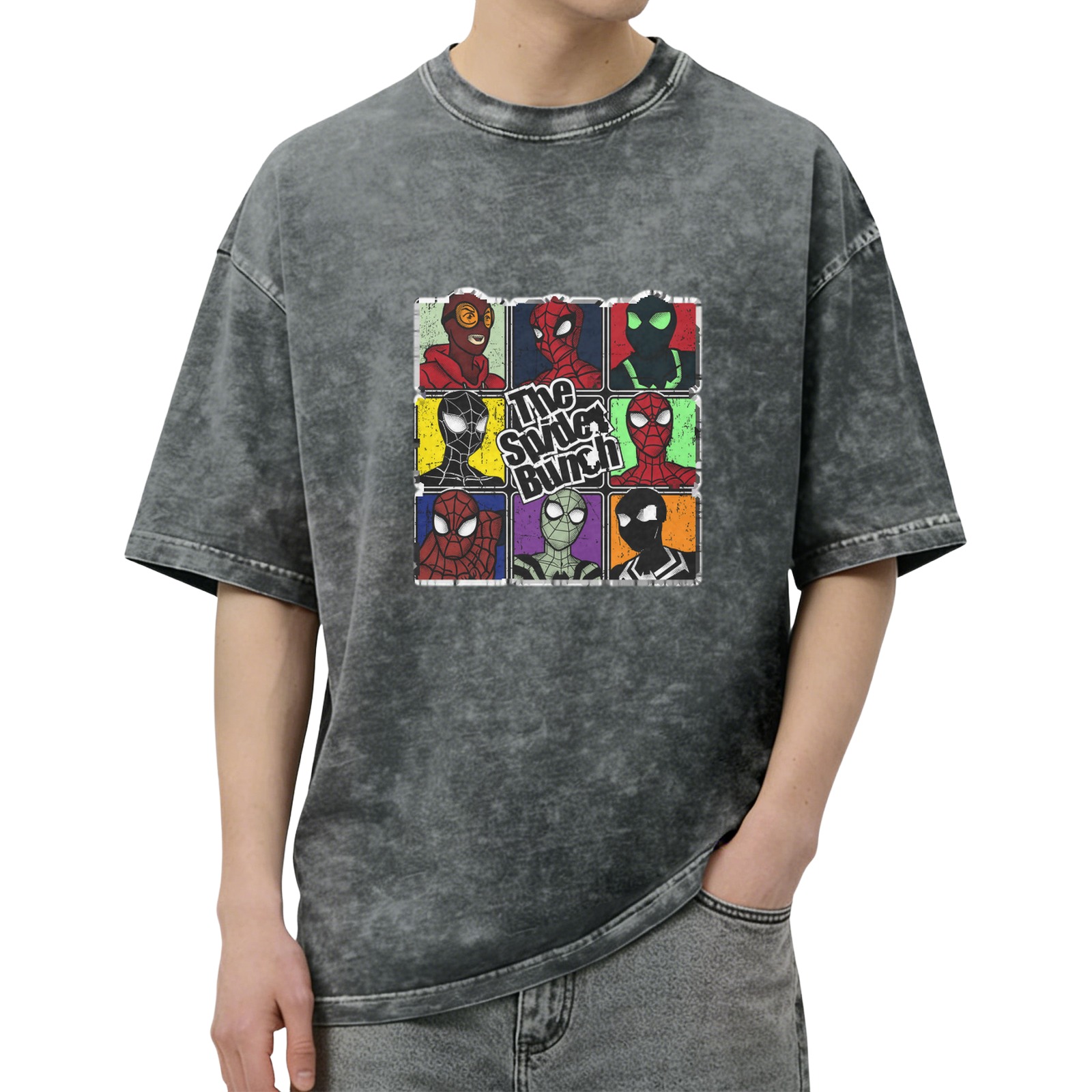 The Spider Bunch Spider-Verse Characters Acid Wash T-Shirt