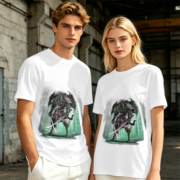Olive T-Shirt With Samurai Cthulhu Warrior Graphic Print