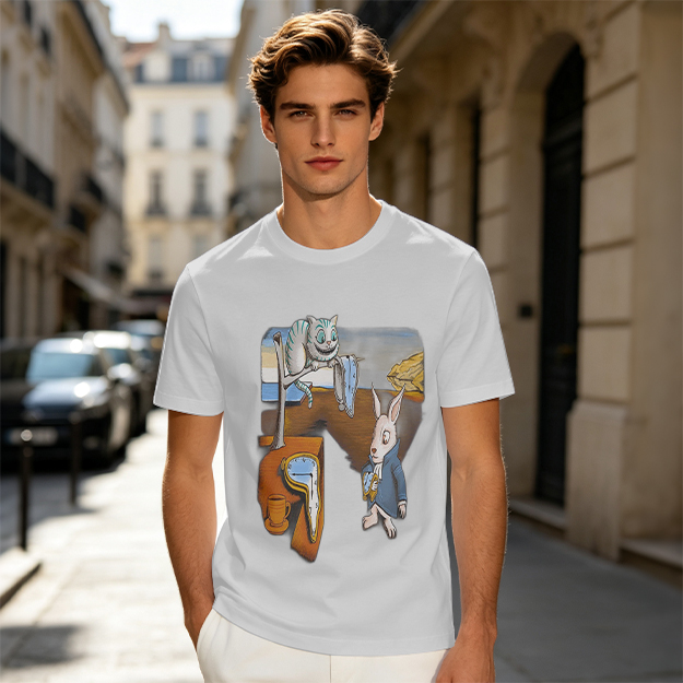 Olive T-Shirt with Surreal Alice in Wonderland Art Print