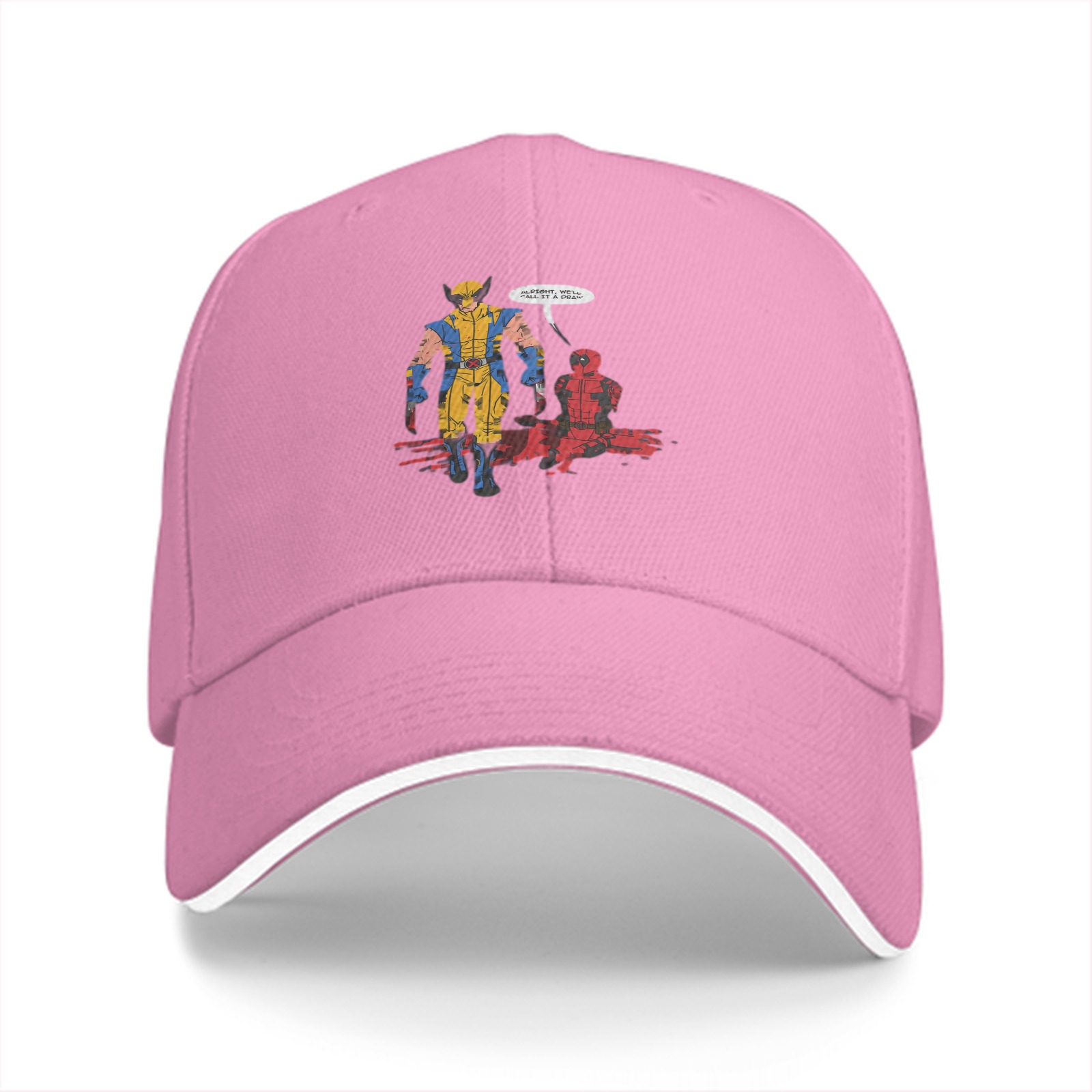 Black baseball cap with Wolverine and Deadpool comic print