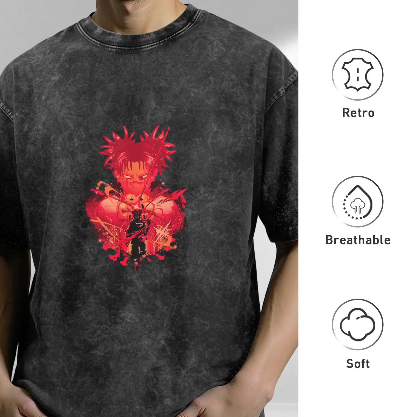 Anime Jujutsu Kaisen Character Graphic Washed T-Shirt