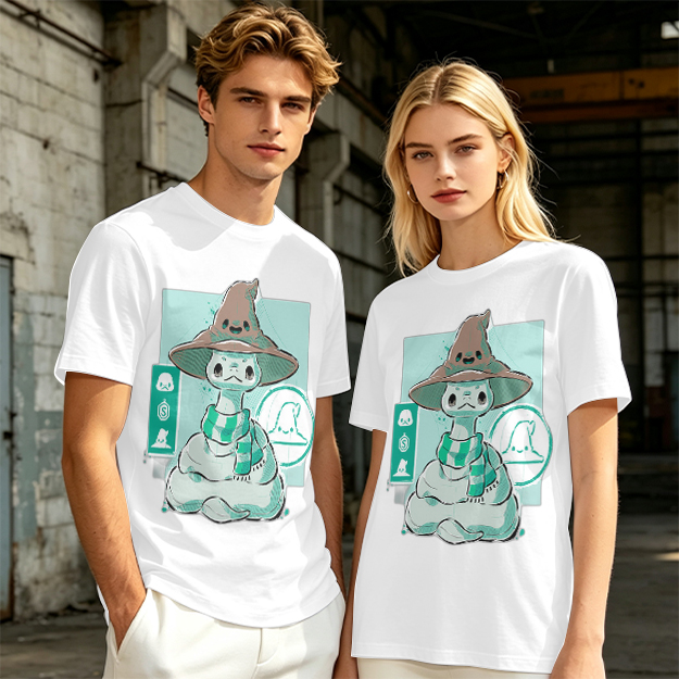Olive T-Shirt With Cute Wizard Snake Graphic Design