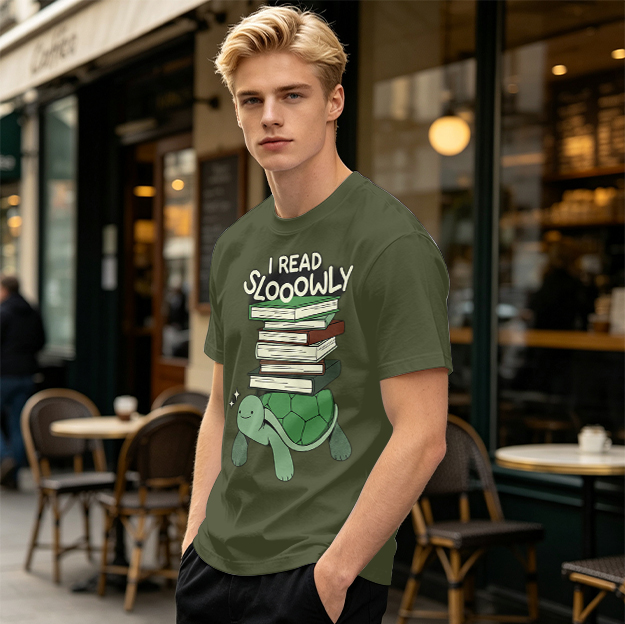 I Read Sloowly Turtle Stacked With Books T-Shirt