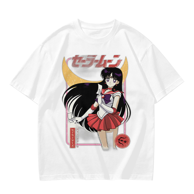 Olive T-shirt with Sailor Mars Anime Graphic Print