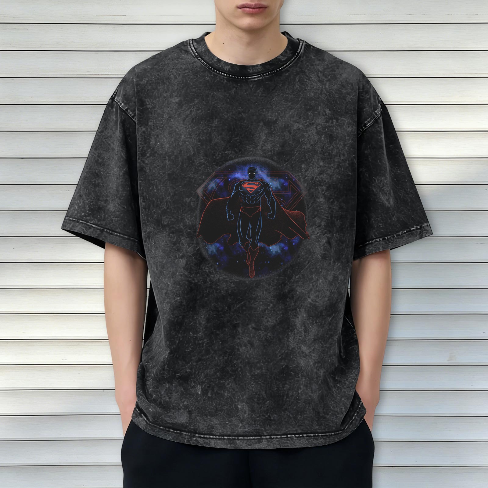 Washed Black Superman Graphic Short Sleeve T-Shirt