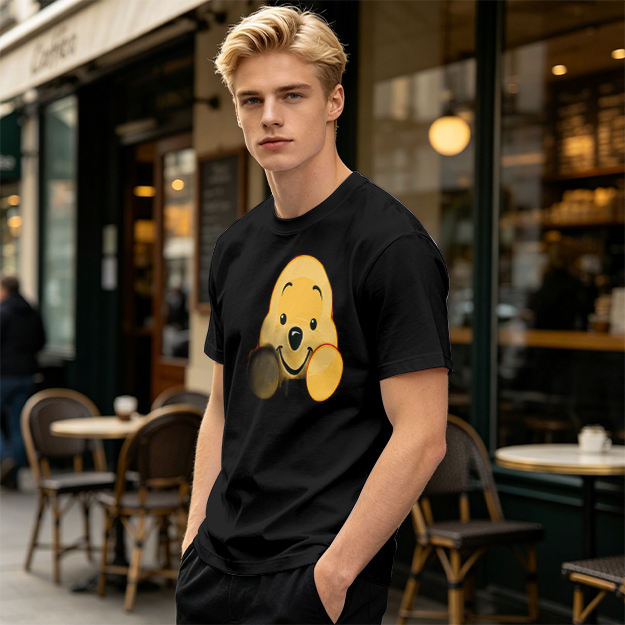 Olive T-shirt with cute Winnie the Pooh face graphic