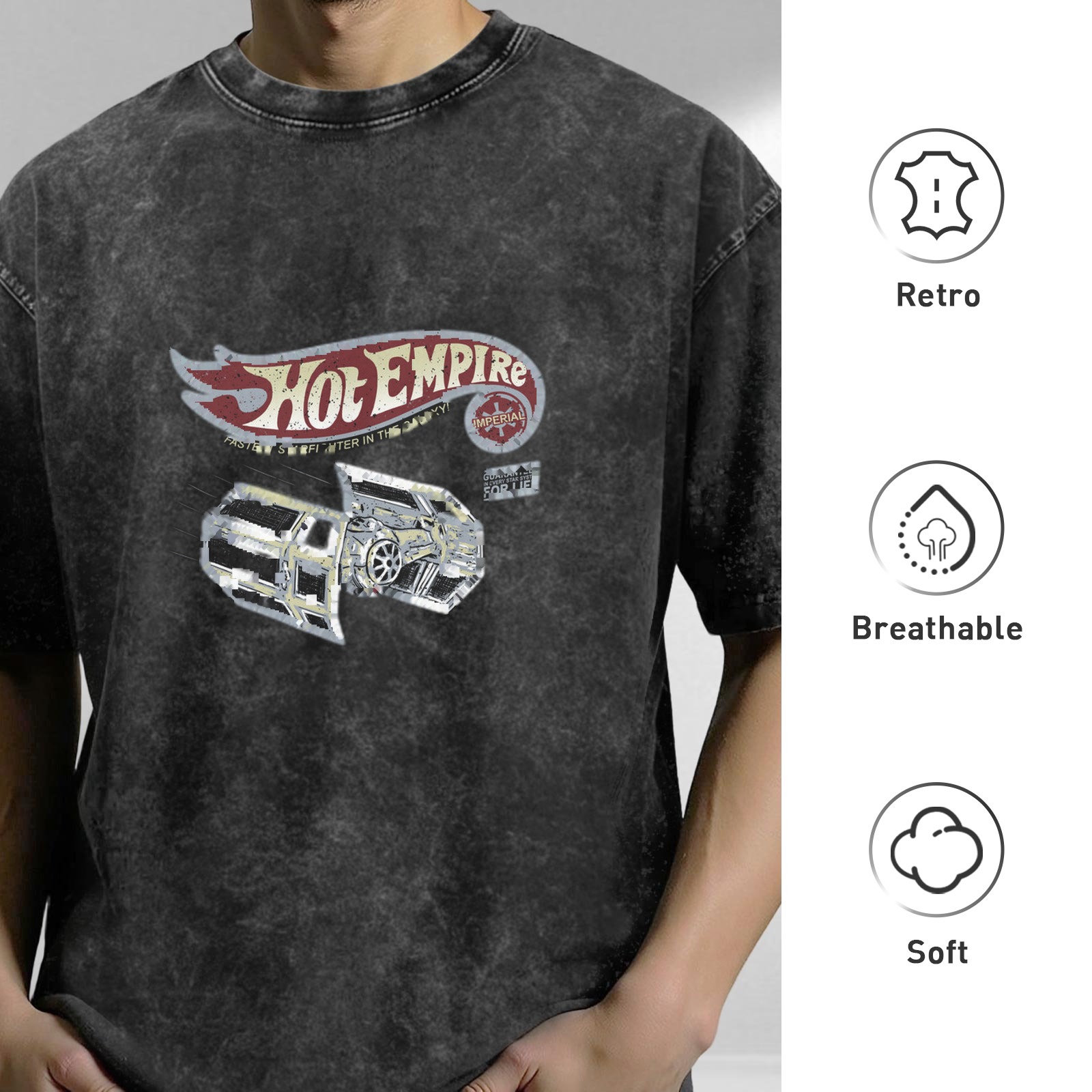 Washed Black Graphic T-Shirt with Hot Empire Car Print