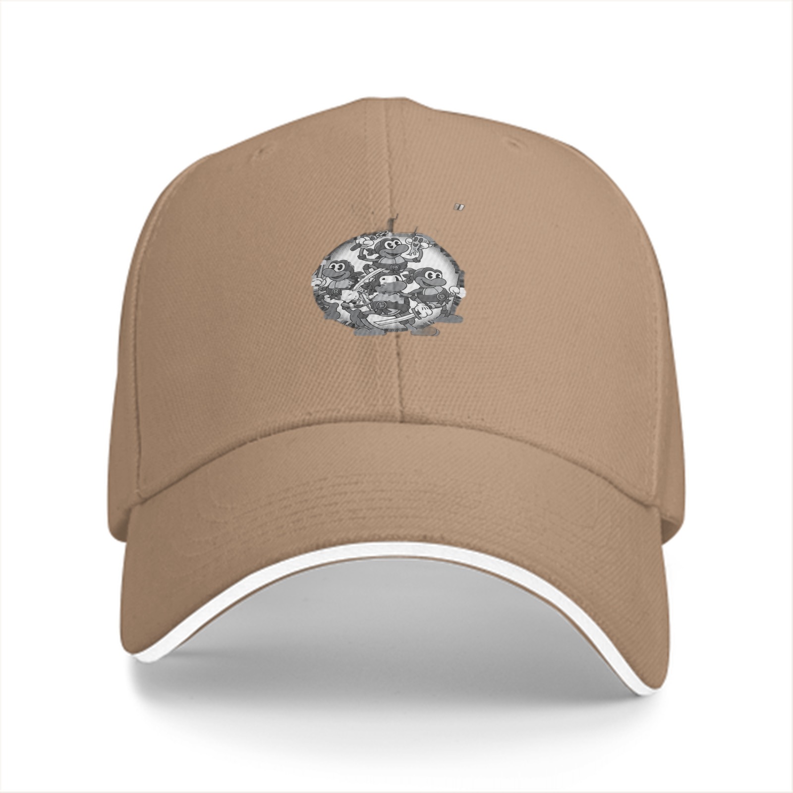 Black baseball cap with retro cartoon frog character print