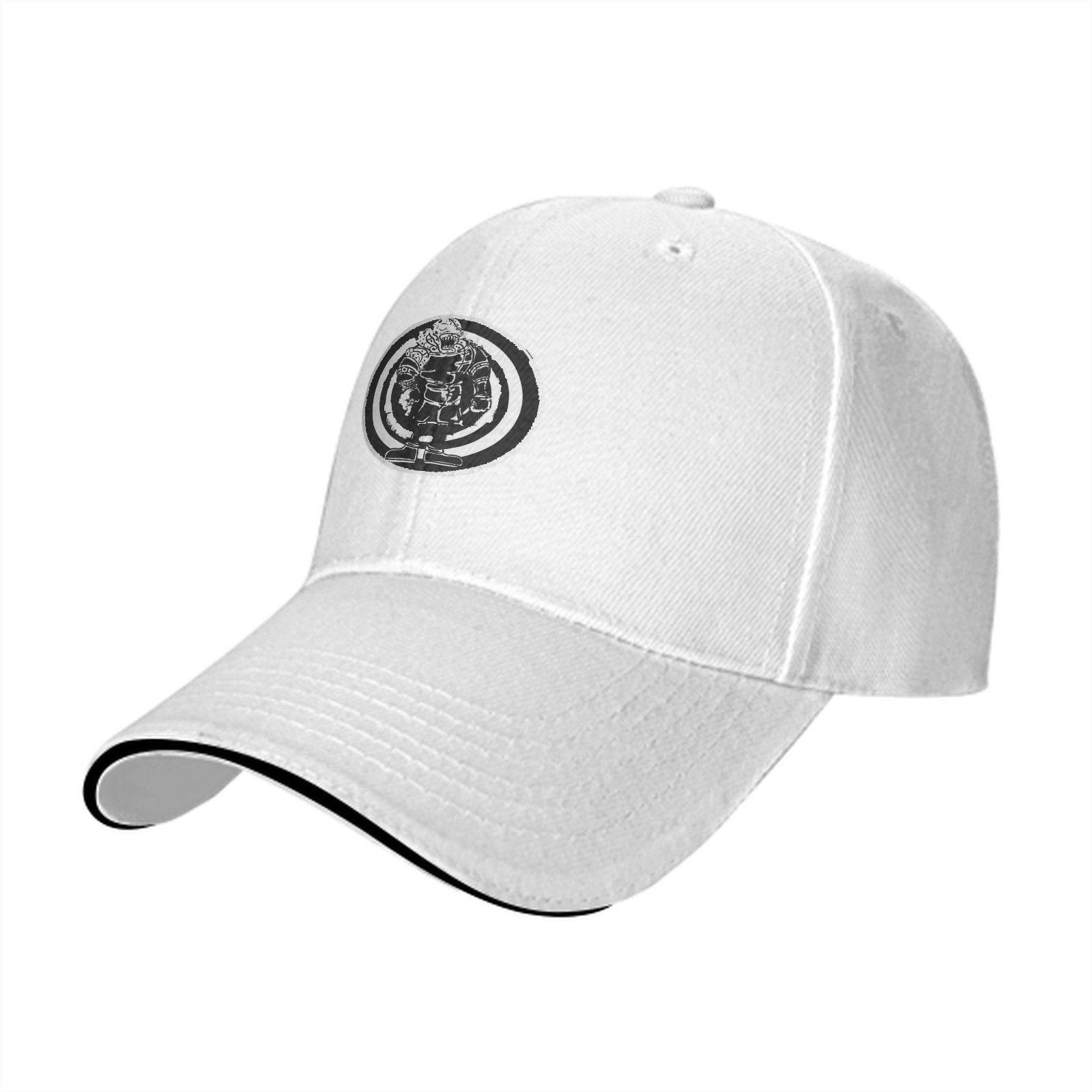 Black Baseball Cap With Circular Monster Graphic Print