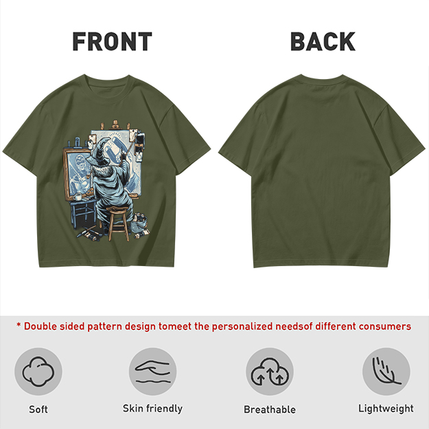 Olive T-Shirt Featuring Wizard Painting Superhero Artwork