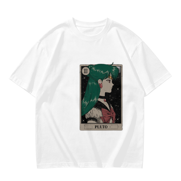 Olive T-Shirt with Sailor Pluto Tarot Card Print