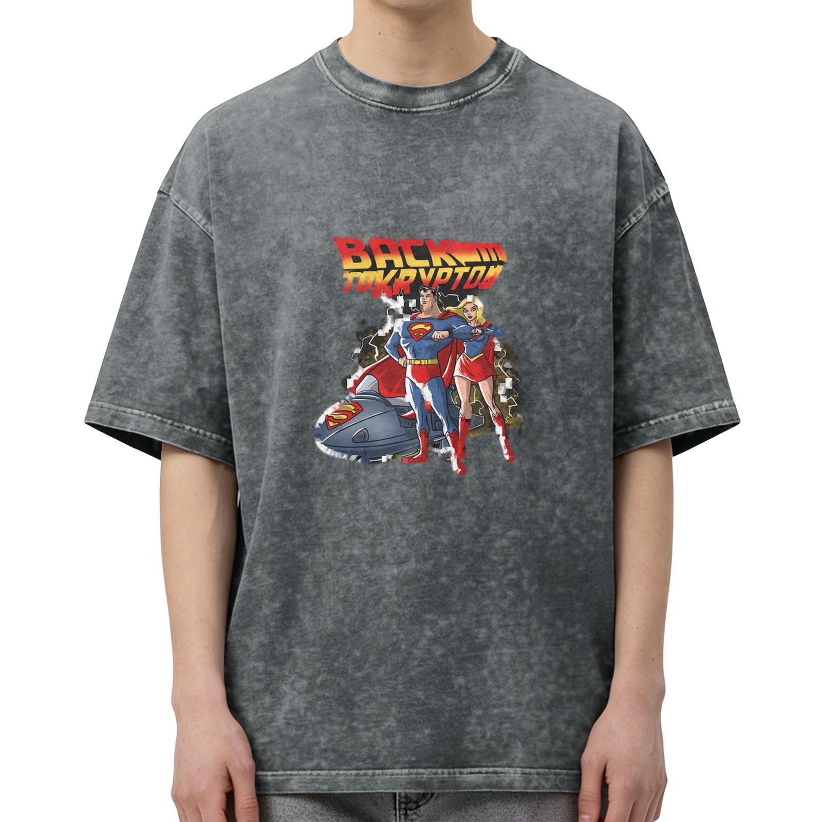 Back To Krypton Superman & Supergirl Vintage Wash Graphic T-Shirt