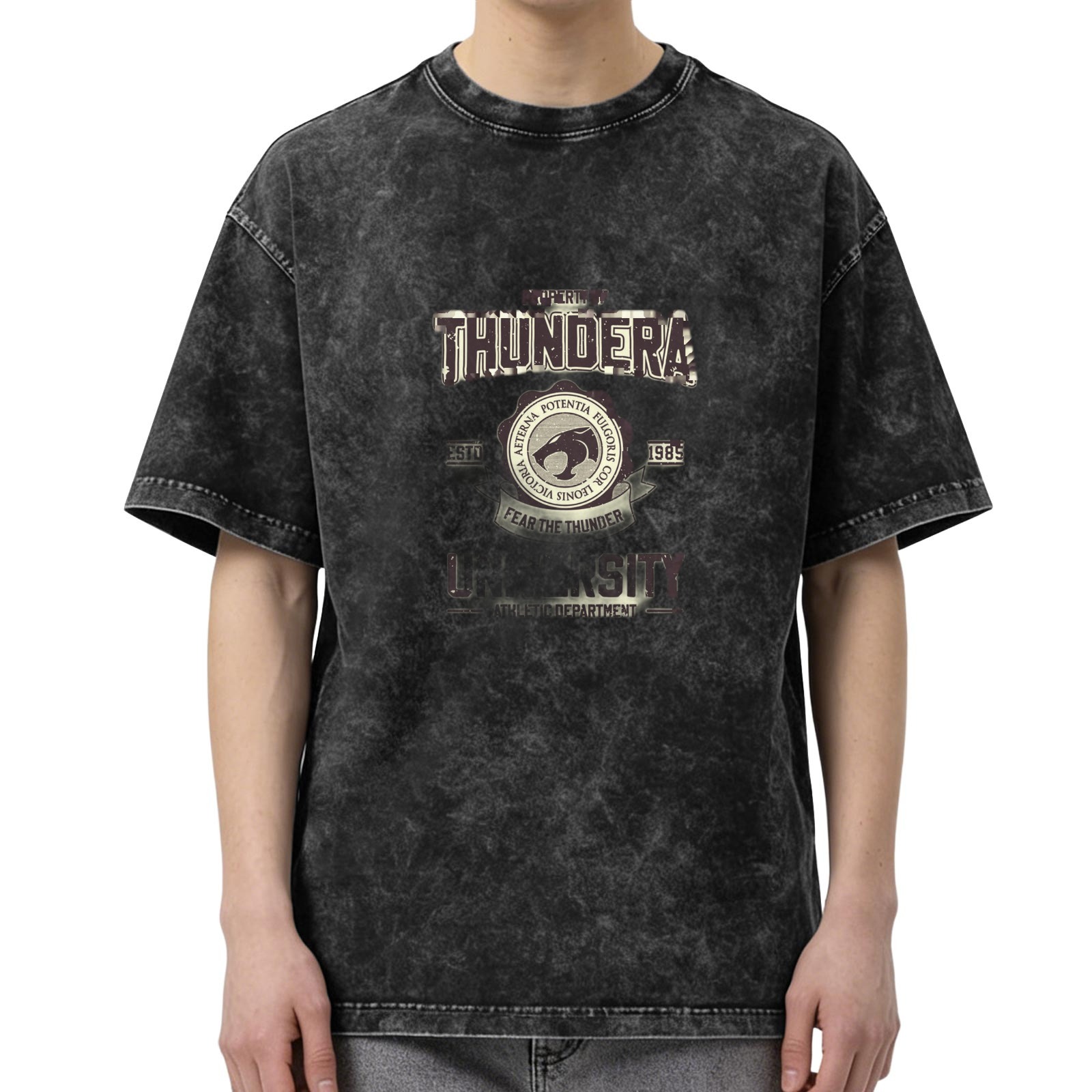 Washed Black Graphic T-Shirt with Thundera University Design