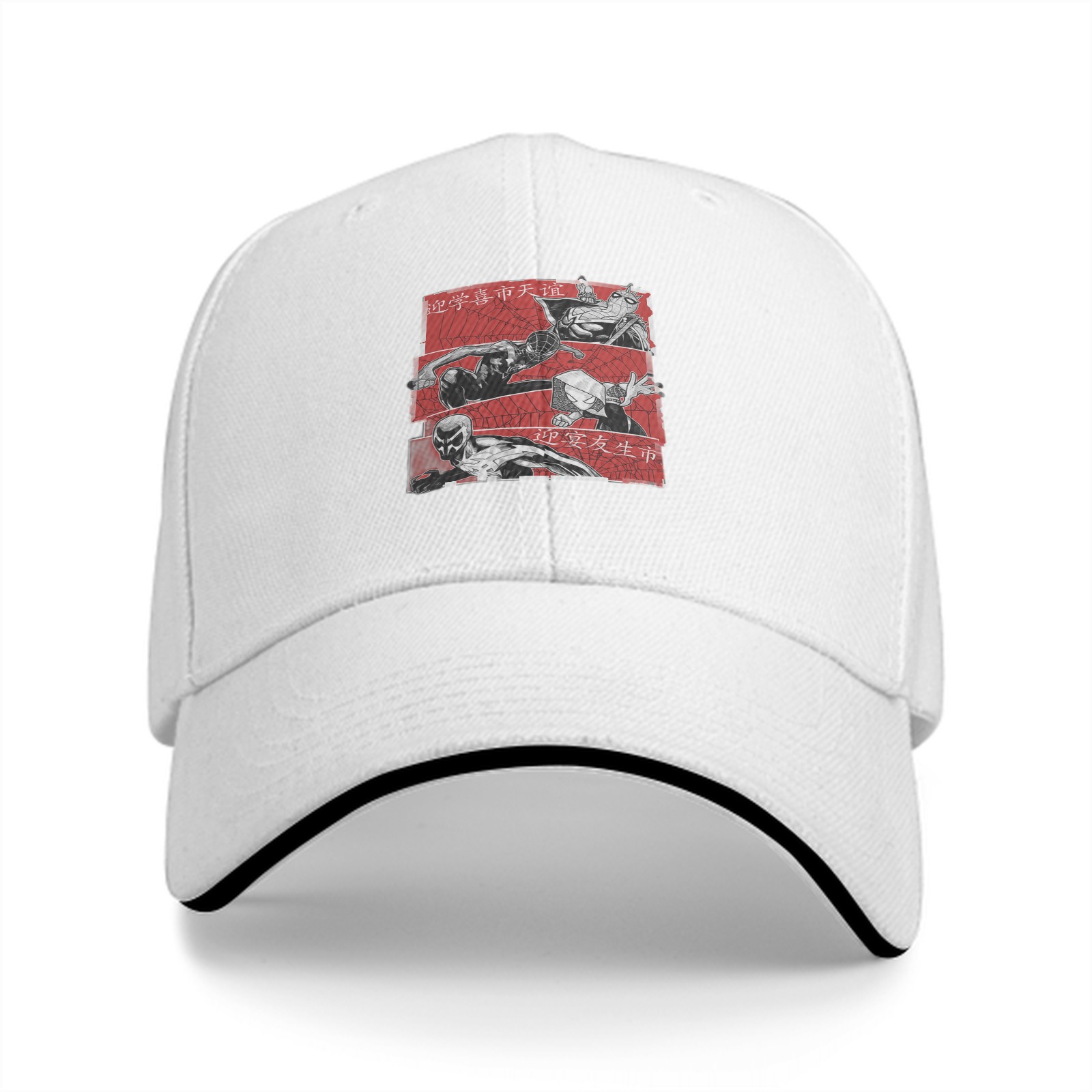 Black baseball cap with manga-style villain character graphic