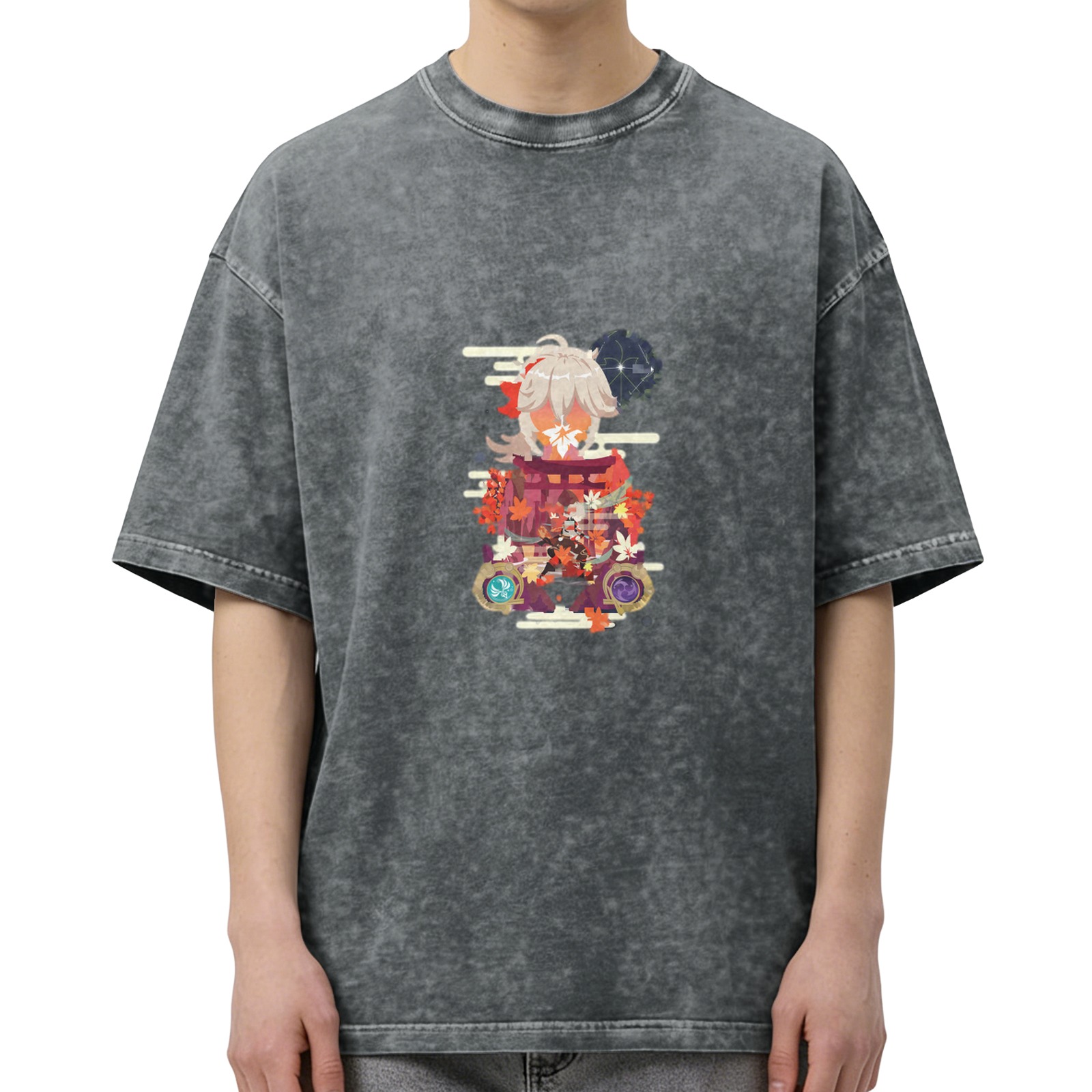 Genshin Impact Kaedehara Kazuha Graphic Washed Black T-Shirt