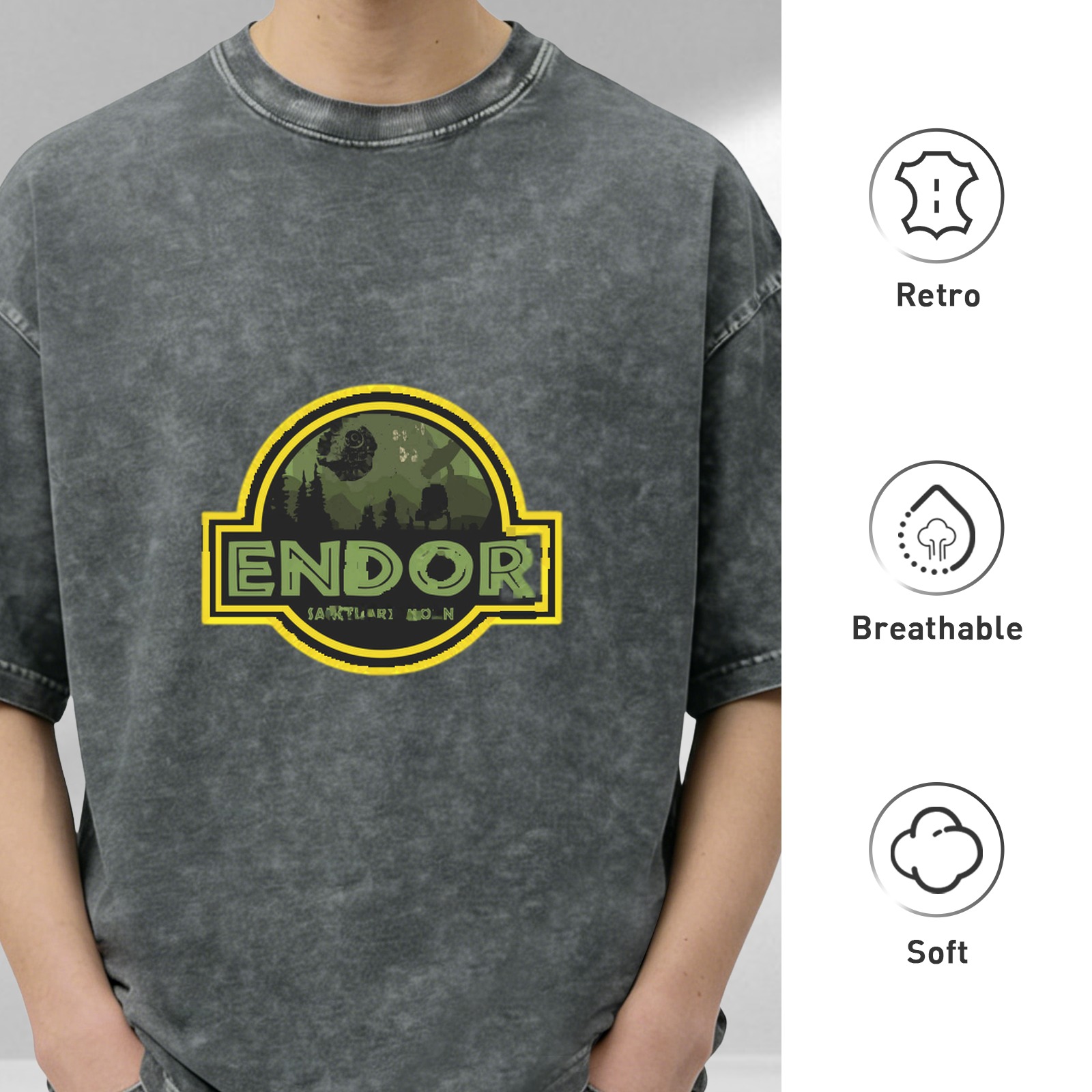 Washed Black Star Wars Endor Graphic T-Shirt