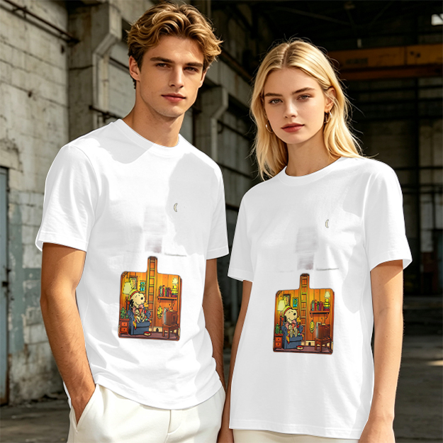 Olive T-Shirt With Cozy Dog In Room Graphic Print