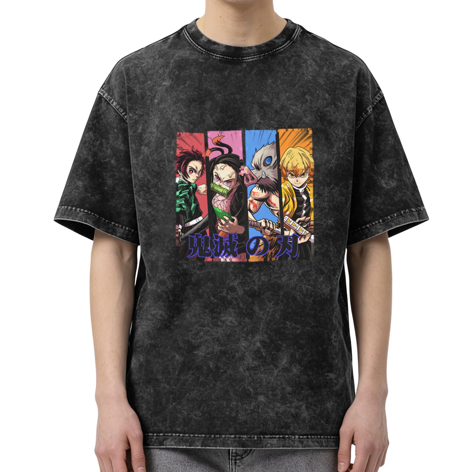 Demon Slayer Anime Characters Graphic Stone Wash T-Shirt