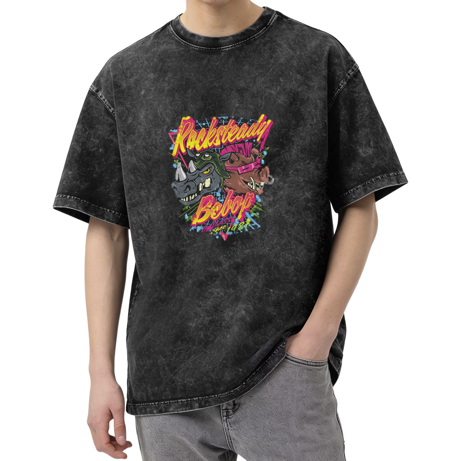 Teenage Mutant Ninja Turtles Rocksteady Bebop Acid Wash T-Shirt