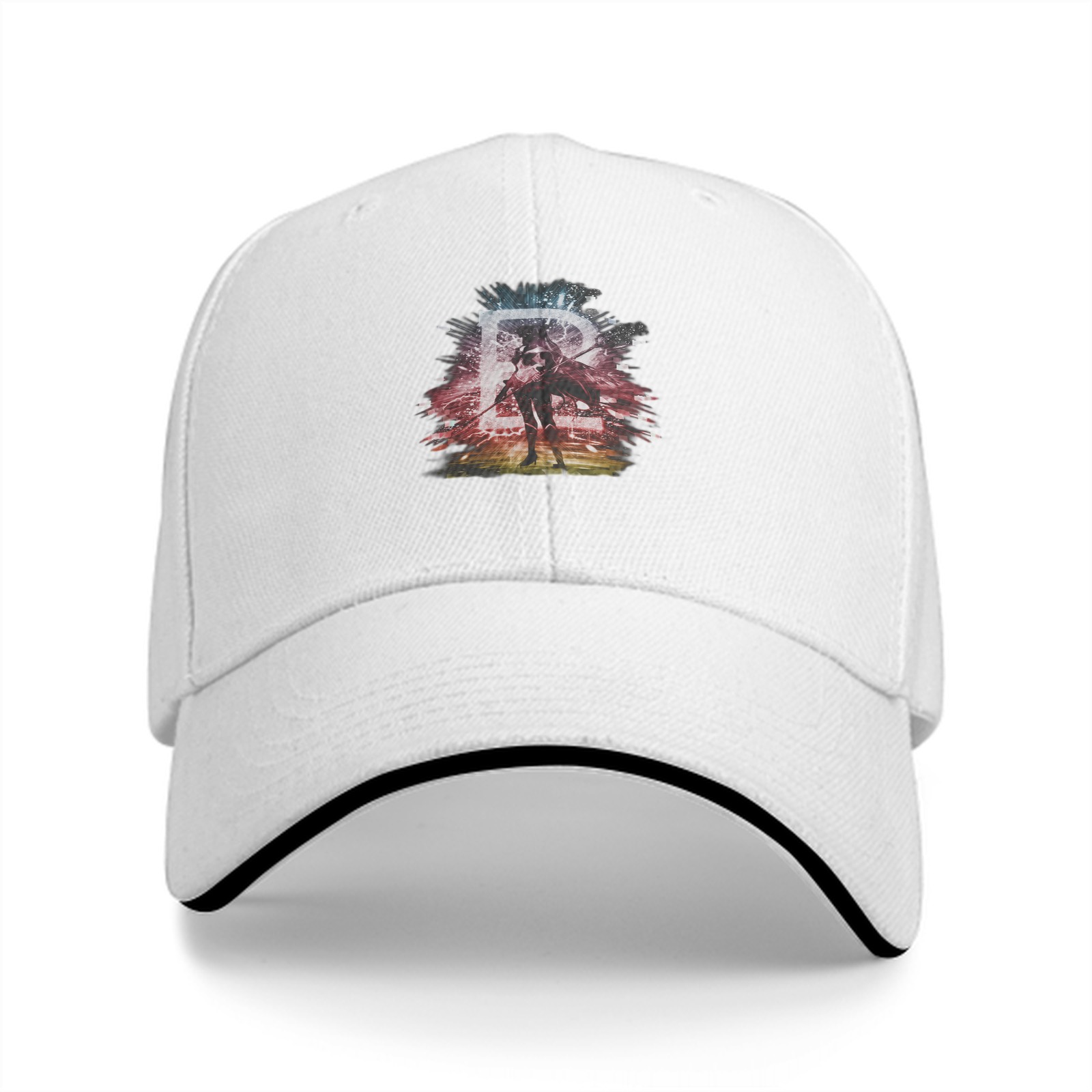 Black Baseball Cap With Abstract Warrior Graphic Print
