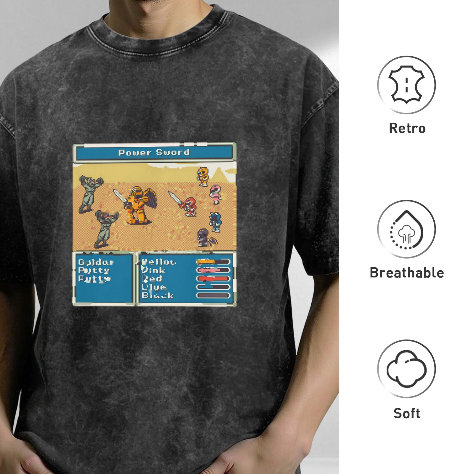 Vintage Power Rangers 8-bit Video Game Graphic T-Shirt